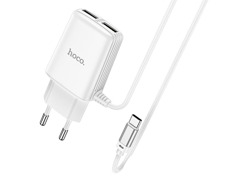 фото Зарядное устройство hoco c82a 2xusb - cable usb type-c white 6931474729057