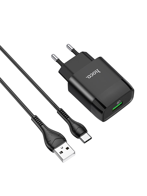 Зарядное устройство Hoco C72Q USB + Cable USB Type-C Black 6931474732545 флешка otg hoco ud10 wise 64 гб usb3 0 usb type c чт до 120 мб с зап до 30 мб с металл