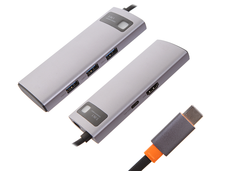 цена Хаб USB Baseus Metal Gleam Series 5-in-1 Multifunctional Type-C HUB Docking Station Grey CAHUB-CX0G