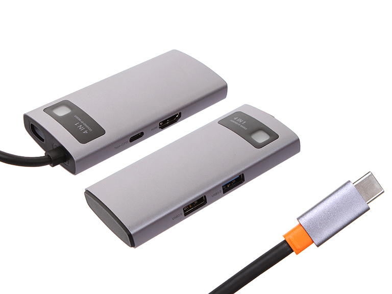 Хаб USB Baseus Metal Gleam Series 4-in-1 Multifunctional Type-C HUB Docking Station Grey CAHUB-CY0G хаб usb baseus thunderbolt c pro grey cahub l0g