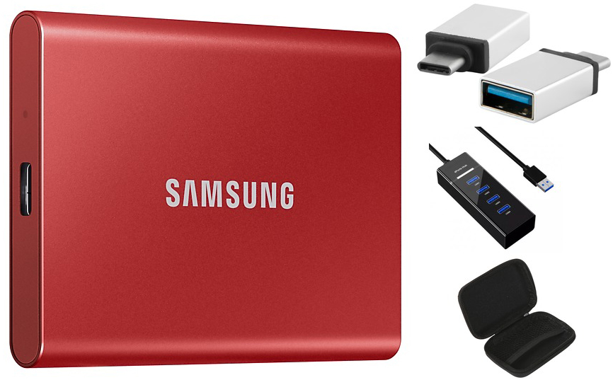 фото Твердотельный накопитель samsung portable t7 1tb red mu-pc1t0r/ww выгодный набор + серт. 200р!!!