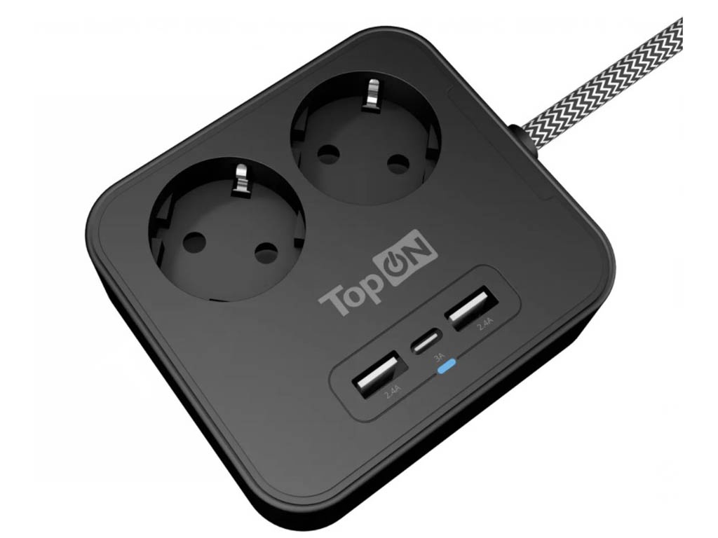 Удлинитель TopON TOP-PWS2 2 Sockets / 2xUSB-A / USB-C 4000W 1.5m Black