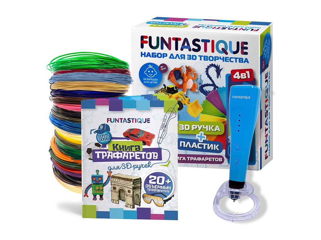 3D ручка Funtastique Cleo с подставкой + PLA-пластик 15 цветов и книжка с трафаретами SET-100604-BOYS