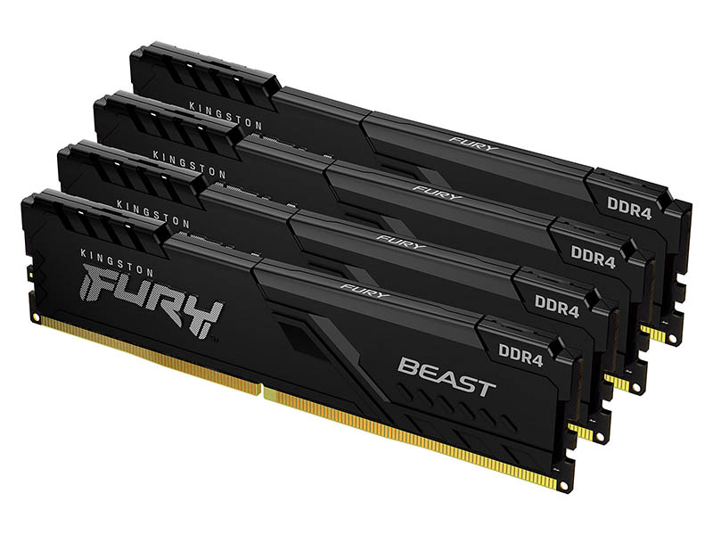 Модуль памяти Kingston Fury Beast Black DDR4 DIMM 3200Mhz PC25600 CL16 - 64Gb Kit (4x16Gb) KF432C16BB1K4/64 цена и фото
