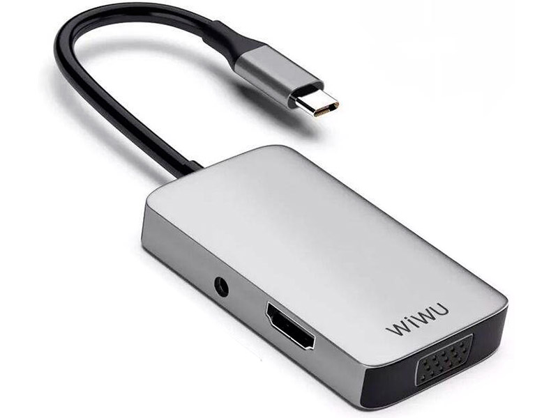 Хаб USB Wiwu Alpha 513HVP Type-C - USB 3.0 / HDMI / VGA / AUX 3.5 Grey 6973218930220 хаб type c wiwu alpha 531h type c 3 usb 3 0 hdmi grey