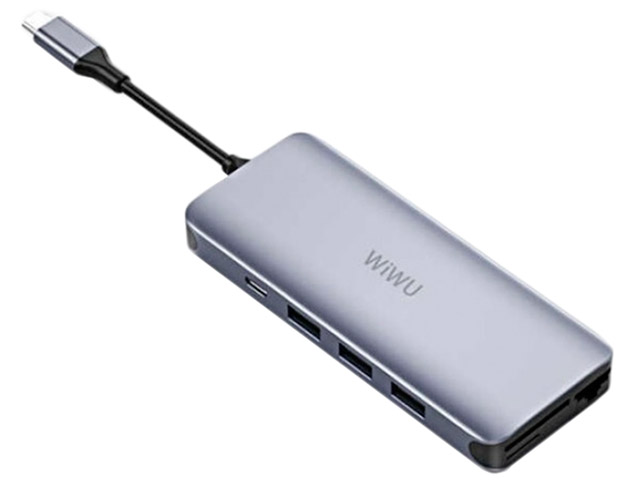 Хаб USB Wiwu Alpha 12 in 1 Type-C - 3xUSB 3.0 / 3xUSB 2.0 / Type-C / SD / HDMI / Micro SD / Lan+3.5 Grey 6973218936260 хаб type c wiwu alpha c2h type c hdmi type c usb 3 0 grey