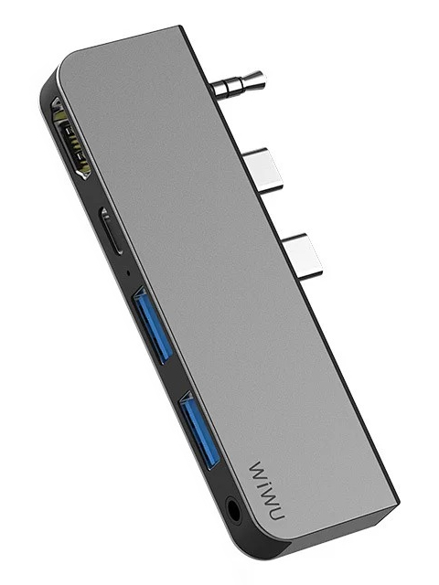 

Хаб USB Wiwu Alpha M X Pro 5 in 1 Laptop Dongle Station USB-C - USB 2.0 / HDMI / 3.5mm Audio PD Charging Grey 6973218936543, Alpha M X Pro