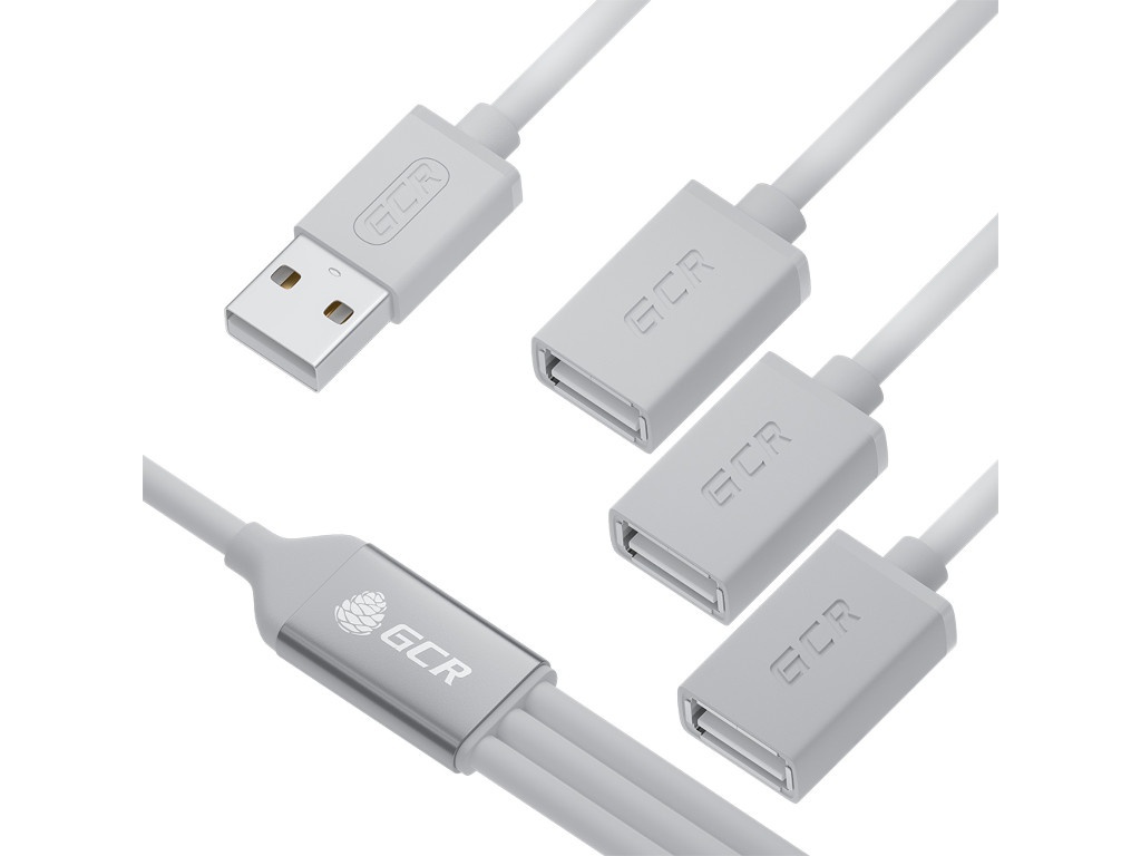 Хаб USB GCR AM - 3xAF 1.2m White GCR-53356
