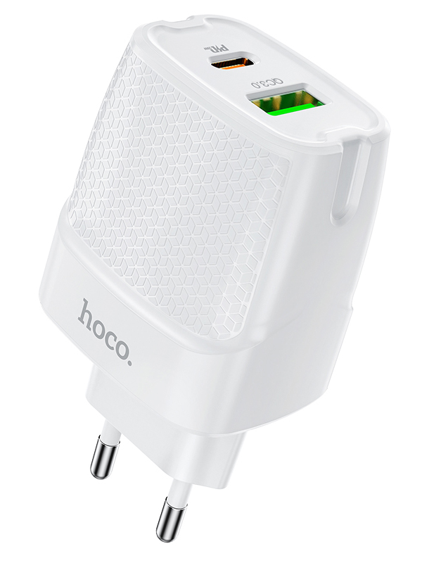 Зарядное устройство Hoco C85A Bright 1xUSB QC3.0 10W + 1xUSB-C PD 3A White сетевое зарядное устройство hoco c37a 1xusb lightning 2 4 a white