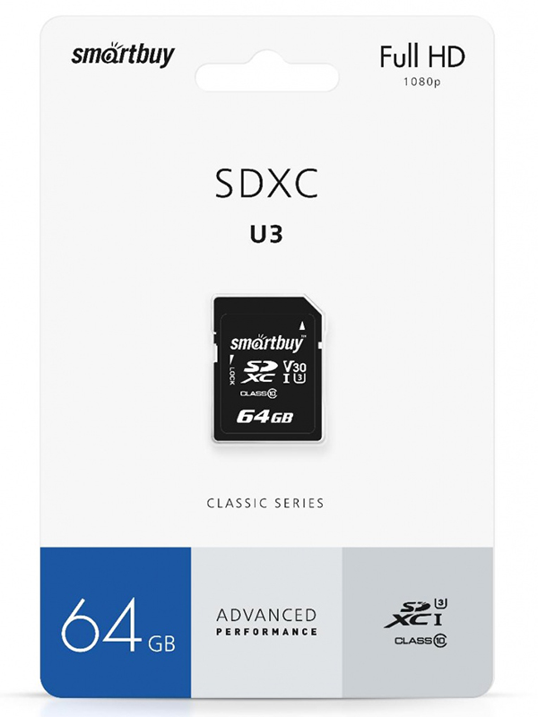 Карта памяти 64Gb - Smartbuy SDXC Class 10 U3 SB64GBSDXC10U3