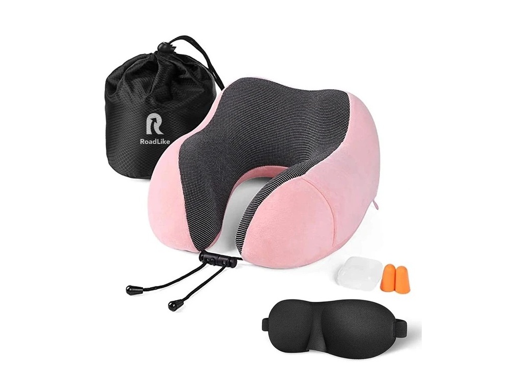 Подушка Roadlike Travel Kit Velvet с эффектом памяти Pink 292238