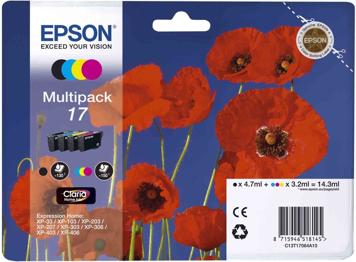 

Картридж Epson T1706 C13T17064A10 Multipack для XP-33/103/203/207/303/306/403/406, для XP-33/103/203/207/303/306/403/406