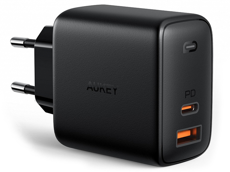 фото Зарядное устройство aukey dual port pd usb-c + a wall charger with gan power tech 65w pa-b3