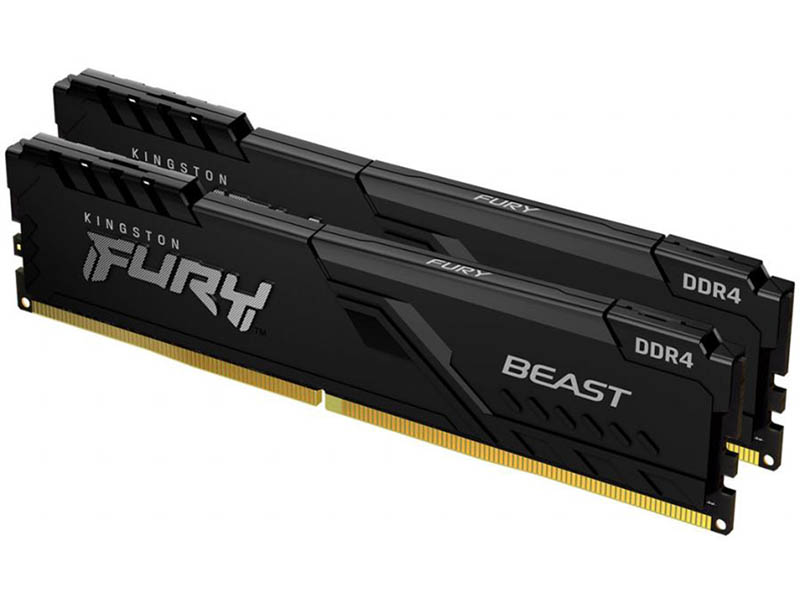 Модуль памяти Kingston Fury Beast Black DDR4 DIMM 3200MHz PC-25600 CL16 - 32Gb Kit (2x16Gb) KF432C16BBK2/32 kingston fury beast 2x16gb ddr4 pc4 25600 kf432c16bb1k232