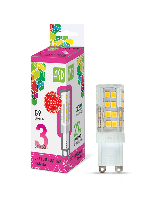 Лампочка ASD LED-JC-Standard G9 3W 230V 6500К 270Lm 4690612026435
