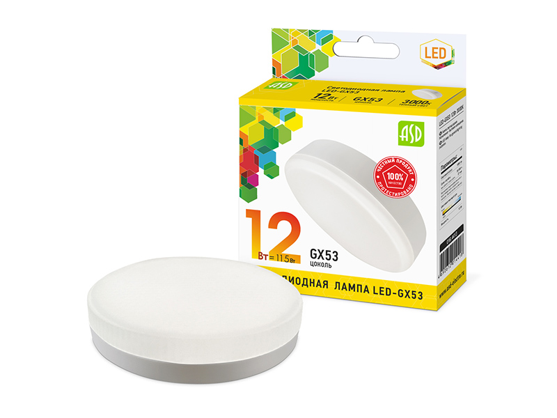 

Лампочка ASD LED-GX53-Standard 12W 230V 3000К 1080Lm 4690612014418, LED-GX53-Standard