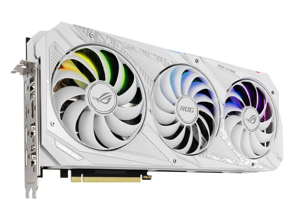 фото Видеокарта asus rog strix geforce rtx 3070 v2 white oc edition lhr 1935mhz pci-e 4.0 8192mb 14000mhz 256-bit 2xhdmi 3xdp hdcp rog-strix-rtx3070-o8g-white-v2