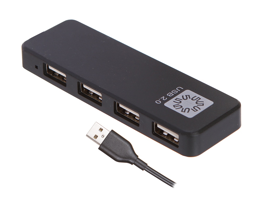 Хаб USB 5bites 4xUSB 2.0 - USB Plug HB24-209BK 4 port usb2 0 hub 5bites hb24 202bl синий