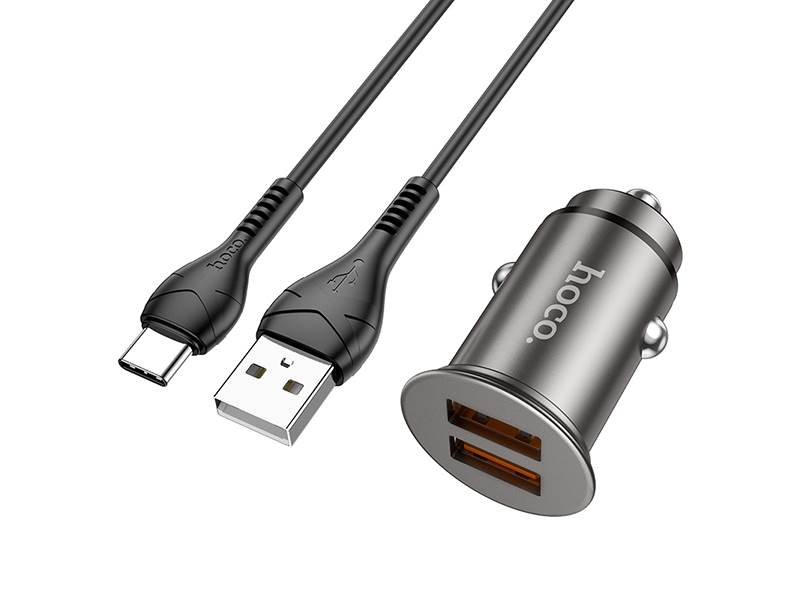 фото Зарядное устройство hoco nz1 developer 2xusb + кабель usb - type-c metal grey