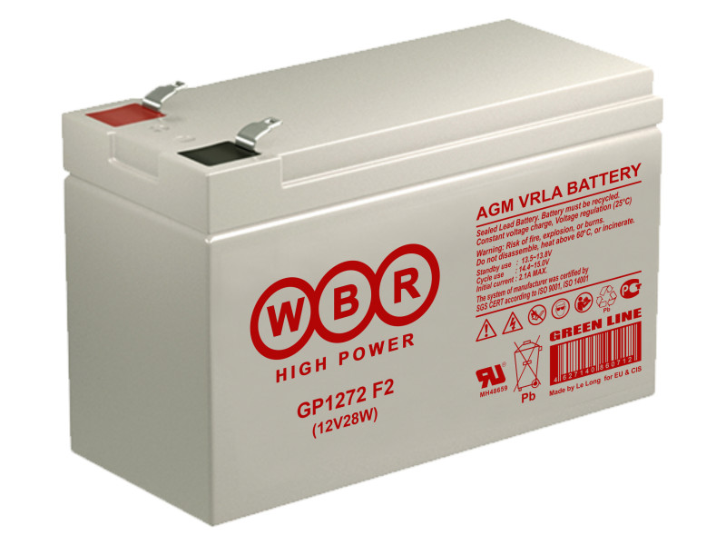 Аккумулятор для ИБП WBR GP1272 12V 28W 7.2Ah клеммы F2 аккумулятор 12v 5ah wbr hr1221w f2