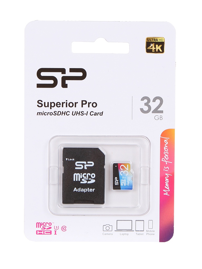Карта памяти 32Gb - Silicon Power Superior Pro MicroSDHC Class 10 UHS-I U3 SP032GBSTHDU3V20SP с адаптером SD карта памяти silicon power microsdhc 16gb class10 adapter sp016gbsth010v10 sp
