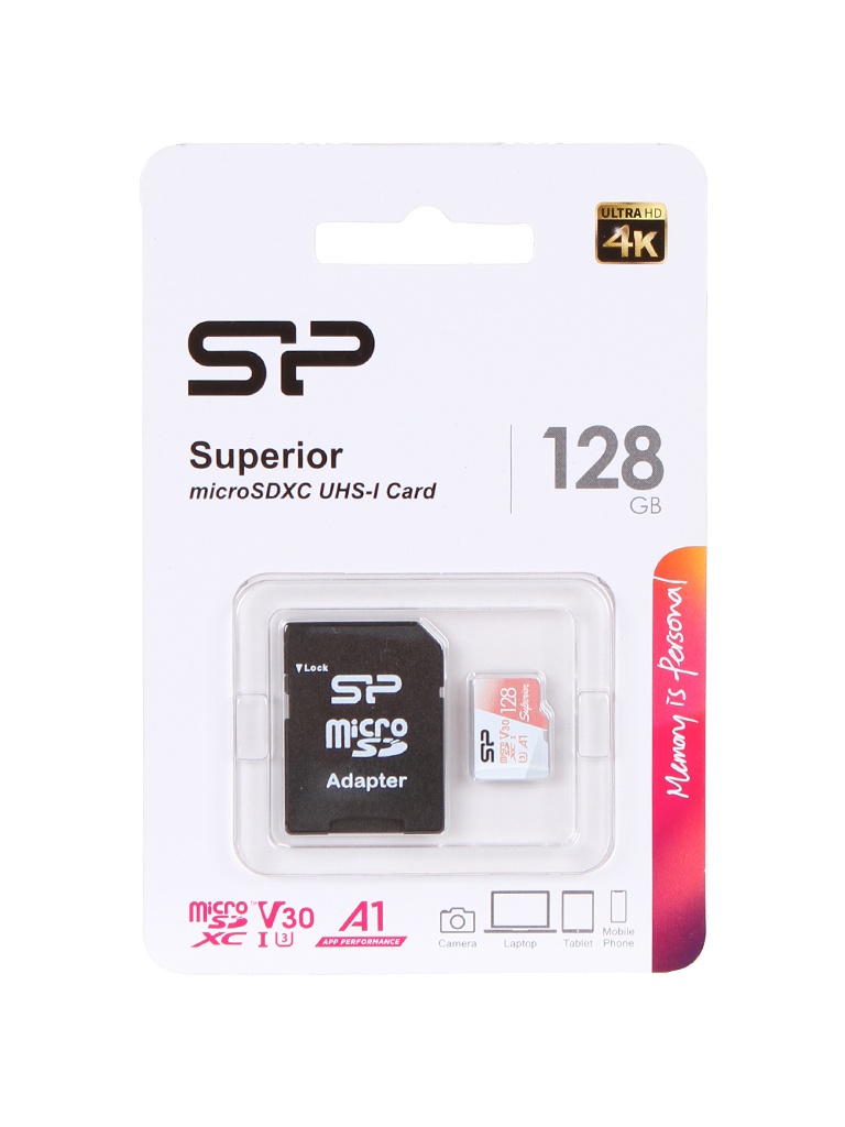   128Gb - Silicon Power Superior A1 MicroSDXC Class 10 UHS-I U3 SP128GBSTXDV3V20SP   SD