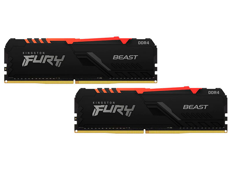 Модуль памяти Kingston Fury Beast Black RGB DDR4 DIMM 3200MHz PC-25600 CL16 - 16Gb Kit (2x8Gb) KF432C16BBAK2/16