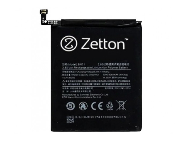 Аккумулятор Zetton для Xiaomi Mi 5X / A1 / Misx / Redmi Note 5A / Prime 3080mAh ZTNBATMIBN31