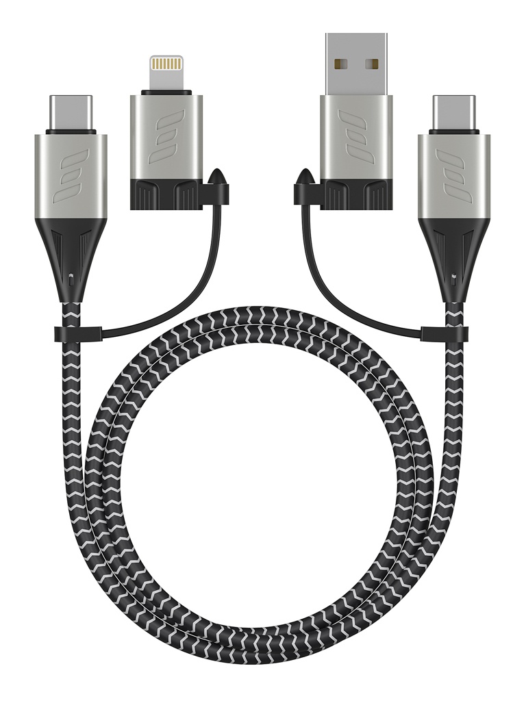 Аксессуар Deppa 4 в 1 Lightning - Type-C - Type-C - USB 3А 1.2m Black 72311