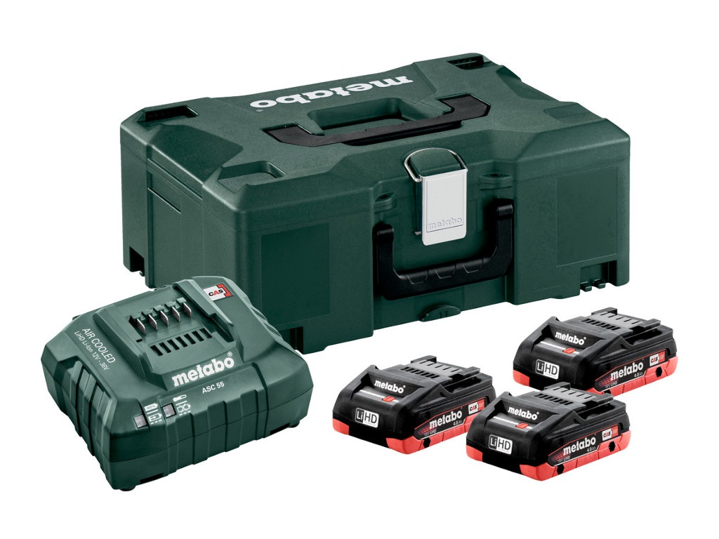 фото Набор аккумуляторов metabo basic-set 3xli-hd 4.0ah 18v + asc55 + metaloc 685133000