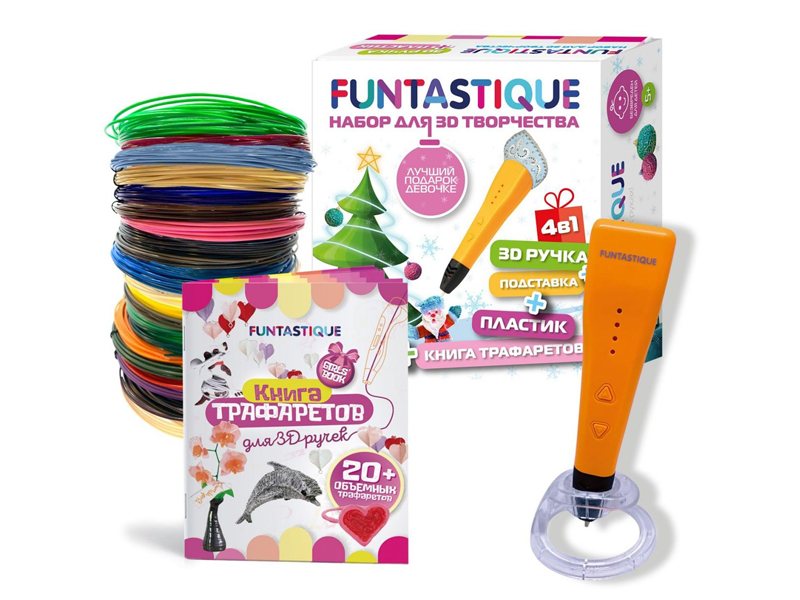 3D ручка Funtastique Cleo для девочек с подставкой + PLA-пластик 20 цветов и книжка с трафаретами 4-1-FPN04O-PLA-20-SB-GIRLS-NY