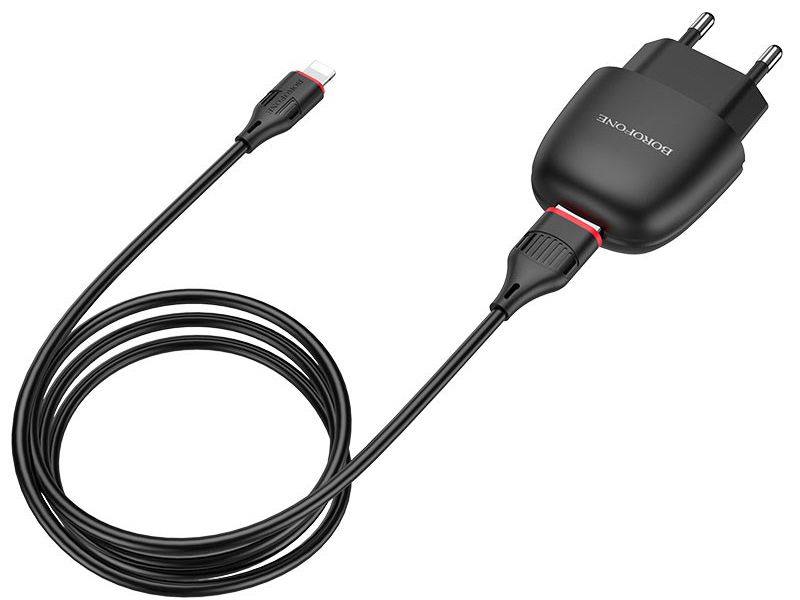 фото Зарядное устройство borofone ba49a vast 1xusb + кабель lightning black 6931474728425