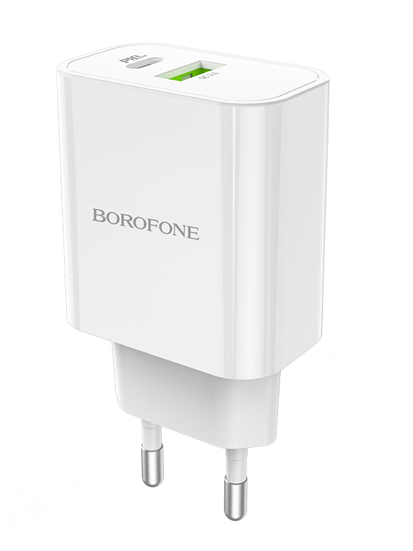 фото Зарядное устройство borofone ba55a crown 1xusb pd20w + qc 3.0 white 6931474742803