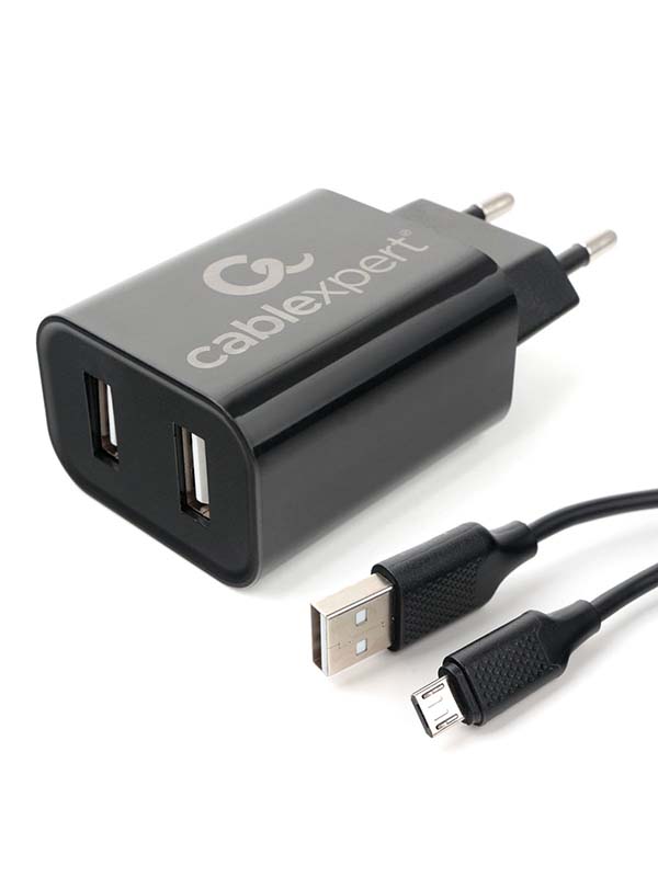фото Зарядное устройство gembird cablexpert 2xusb 2.4a + кабель microusb mp3a-pc-35