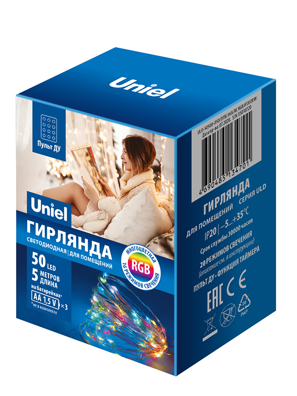 

Гирлянда Uniel ULD-S0500-050/DTB/3AA/RC RGB UL-00007248, UL-00007248