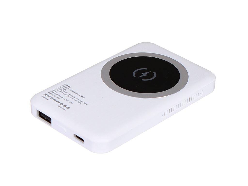 

Внешний аккумулятор TopON TOP-M5 5000mAh MagSafe Qi 15W PD 20W White, TOP-M5W