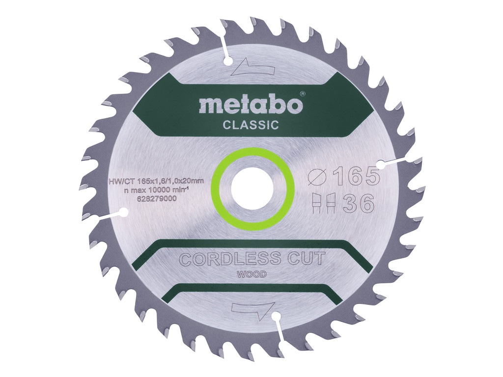 фото Диск metabo cordless cut classic пильный по дереву 165x20mm 628279000