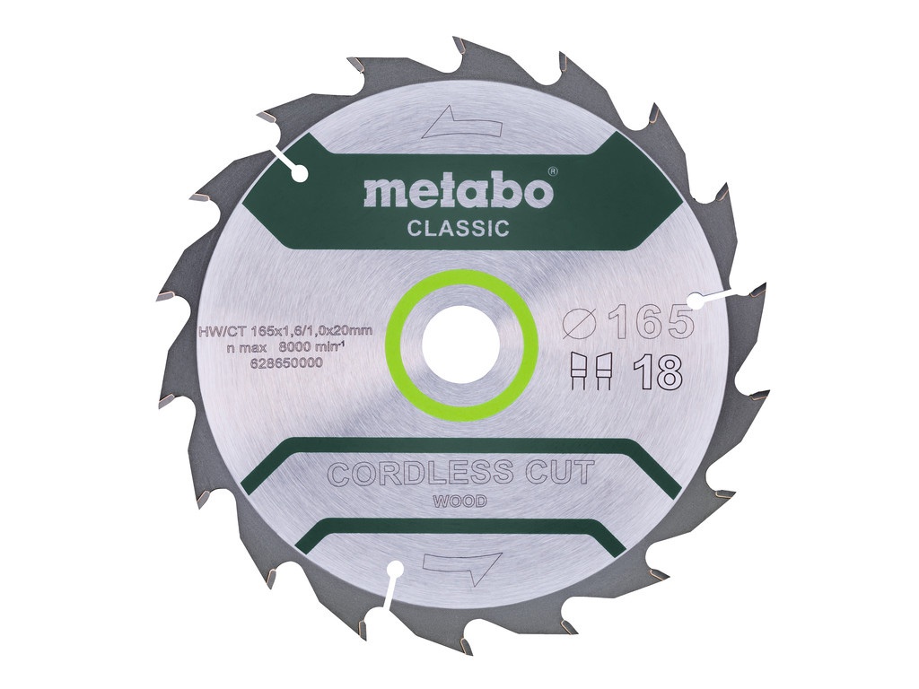 фото Диск metabo cordless cut classic пильный по дереву 165x20mm 628650000