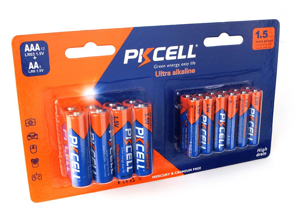 Батарейка AAA/AA - Pkcell LR03(12) + LR6(8) (12 + 8 штук) батарейка aaa aa pkcell lr6 12 lr03 8 12 8 штук