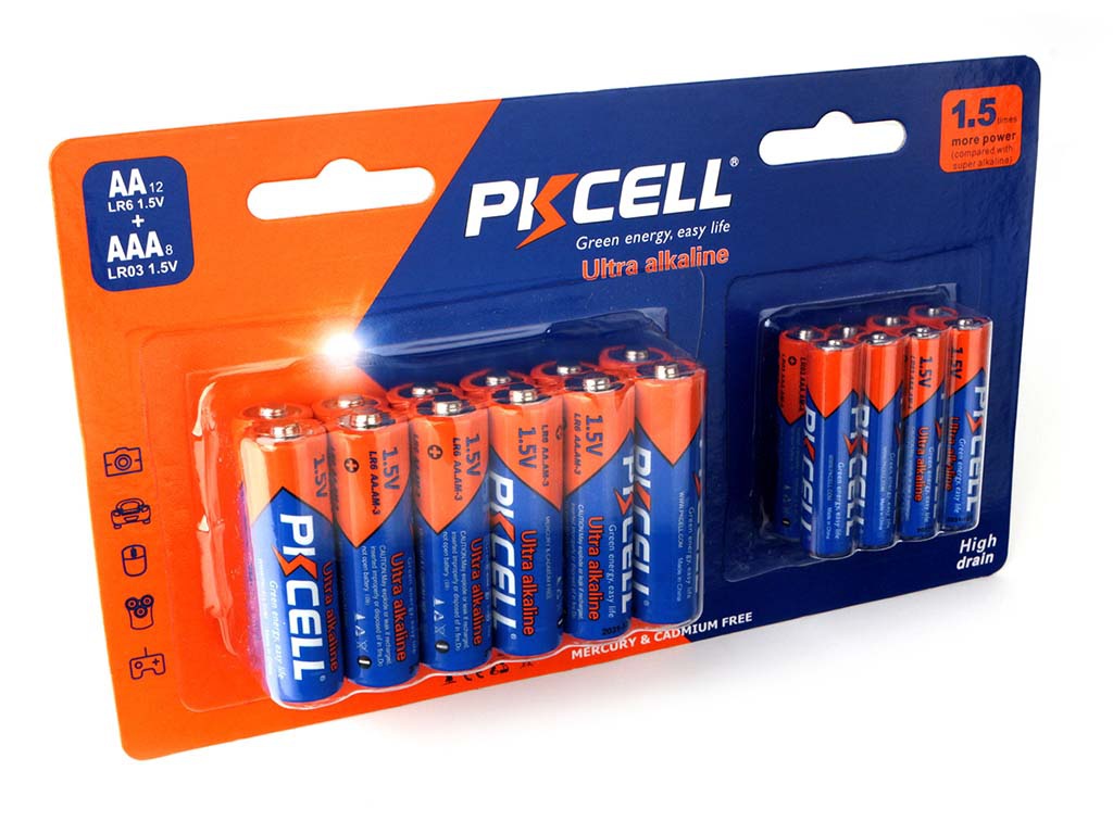 

Батарейка AAA/AA - Pkcell LR6(12) + LR03(8) (12 + 8 штук), LR6(12) + LR03(8)