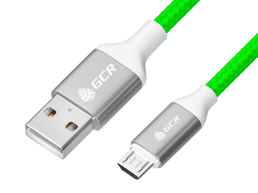 

Аксессуар GCR QC USB - MicroUSB 1m Green-White GCR-52470, GCR-52470