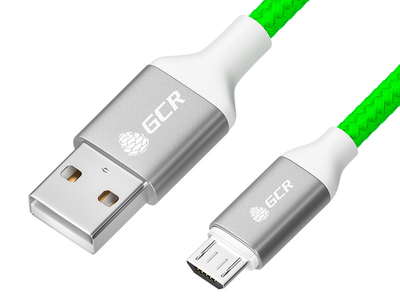Аксессуар GCR QC USB - MicroUSB 1.5m Green-Silver GCR-52471