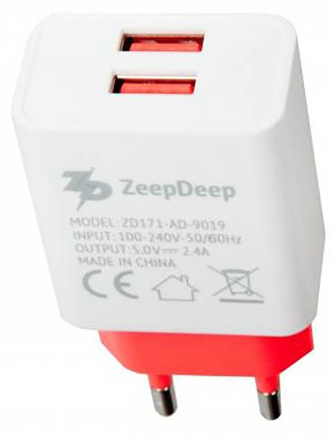 фото Зарядное устройство zeepdeep energyplug 2xusb 2.4a 802075