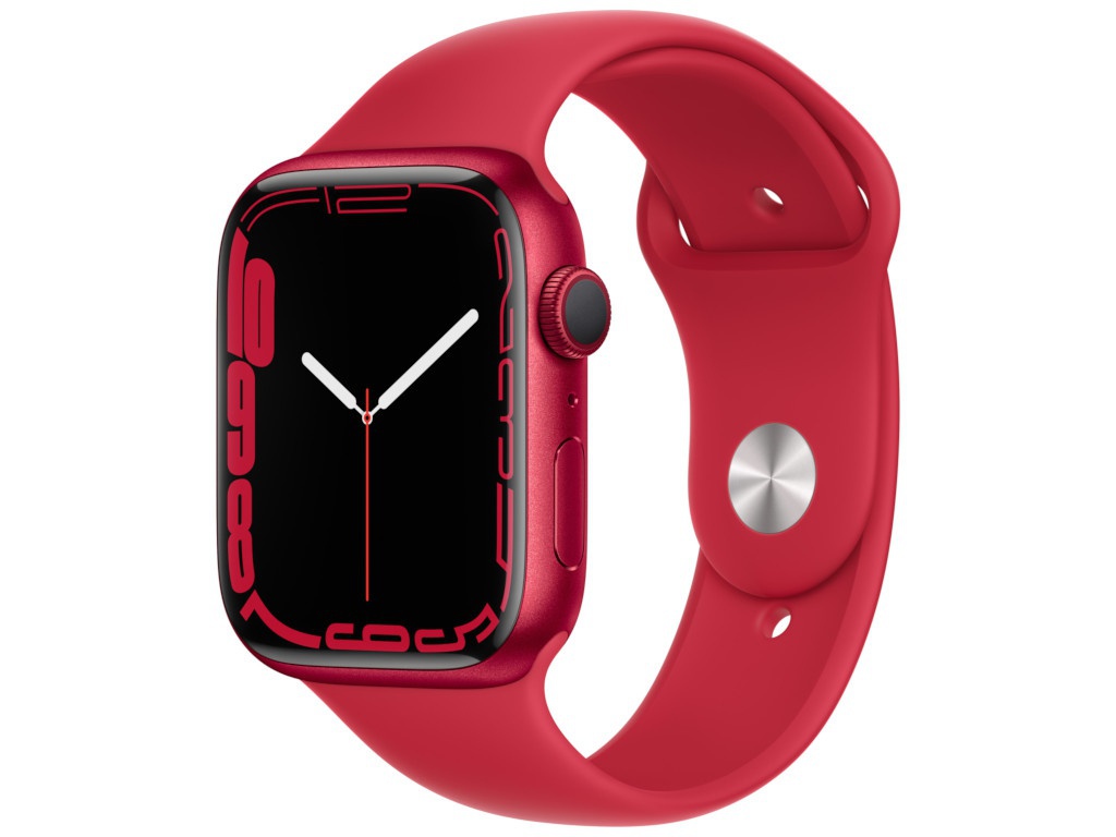 фото Умные часы apple watch series 7 45mm product red aluminium case with product red sport band mkn93ru/a выгодный набор + серт. 200р!!!