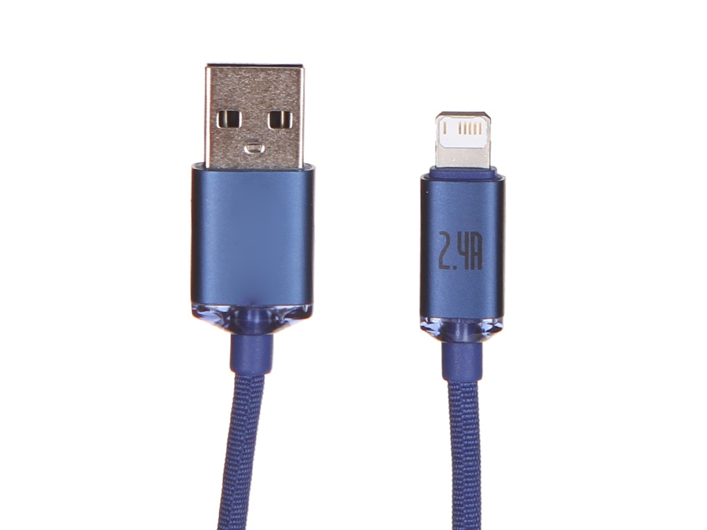 Аксессуар Baseus Crystal Shine Series Fast Charging Data Cable USB- Lightning 2.4A 1.2m Blue CAJY000003 аксессуар baseus flash series ii two for three charging cable u c to m l c 100w 1 2m blue cass030103