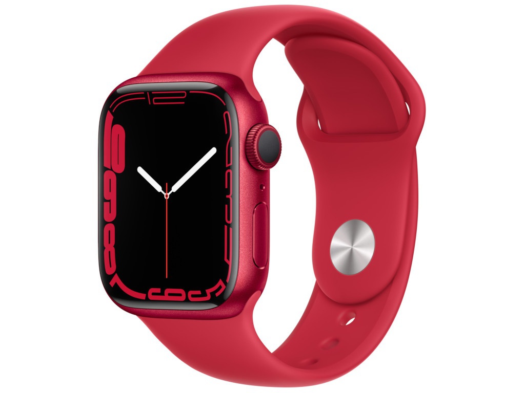 фото Умные часы apple watch series 7 41mm product red aluminium case with product red sport band mkn23ru/a выгодный набор + серт. 200р!!!