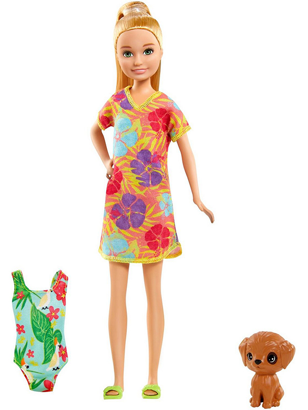 фото Кукла mattel barbie стейси рыжеволосая в платье с питомцем grt89
