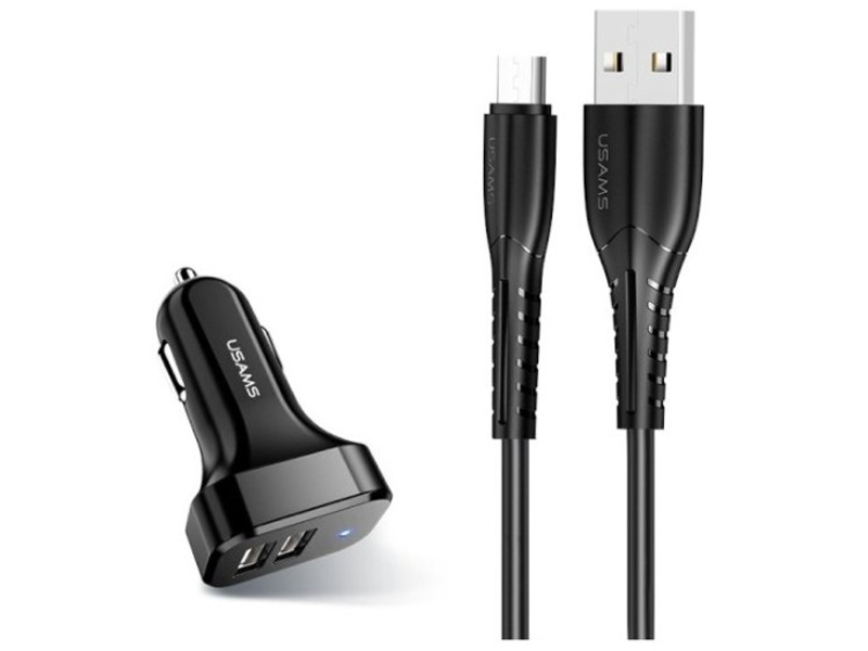 фото Зарядное устройство usams kit king tu series 2xusb + кабель microusb u35 black ntu35mc13tz / ут000029192