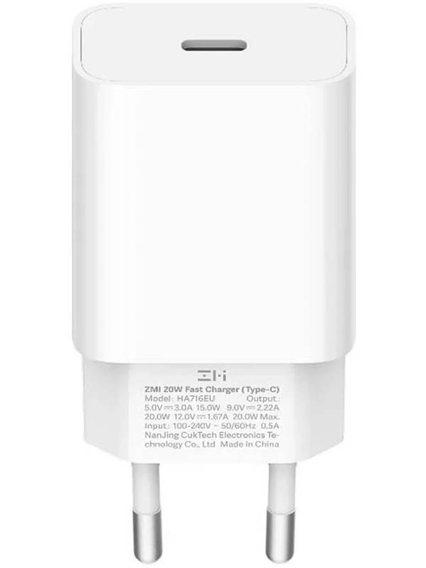 Зарядное устройство Xiaomi ZMI TypeC MFI 20W QC 3.0 PD Apple QC Charger 2A EU HA716 сзу адаптер xiaomi mi zmi type с mfi 20w qc 3 0 pd apple qc charger eu ha716 белый