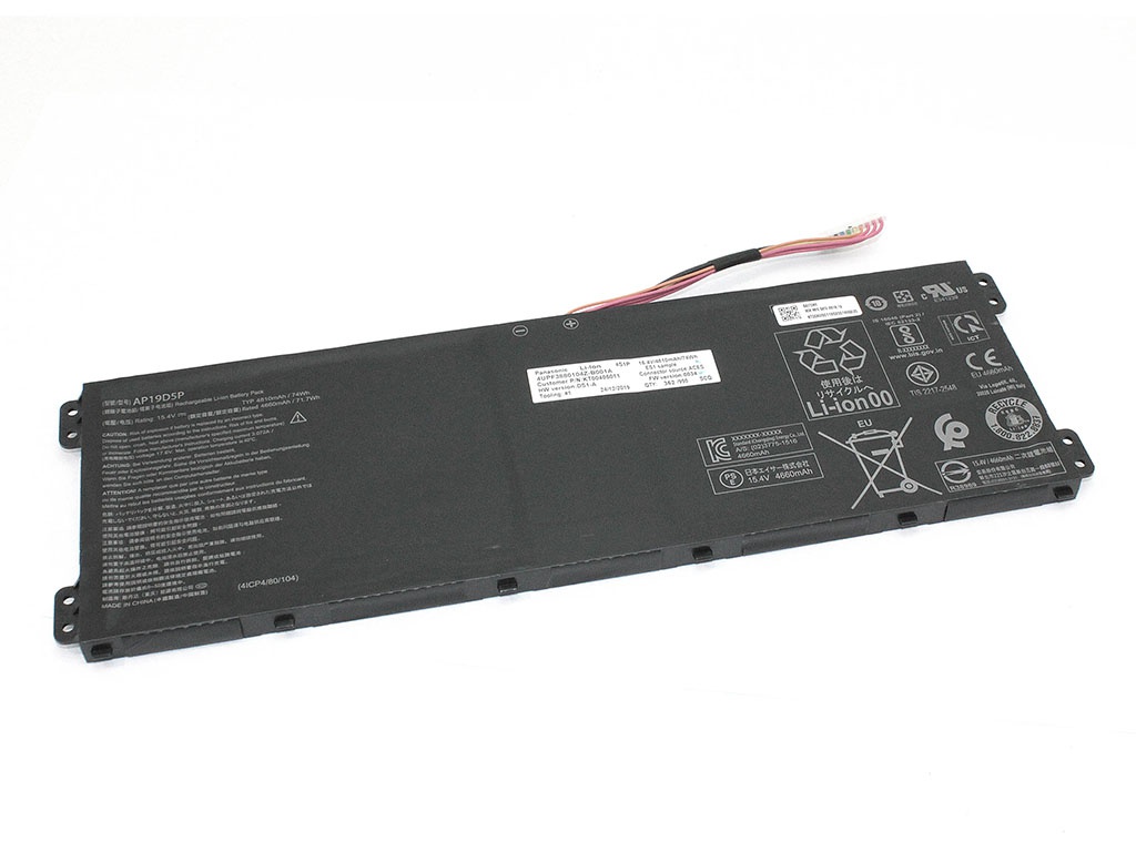 фото Аккумулятор vbparts (схожий с ap19d5p) для acer conceptd 3 cn315-71 15.4v 74wh 4810mah 080377